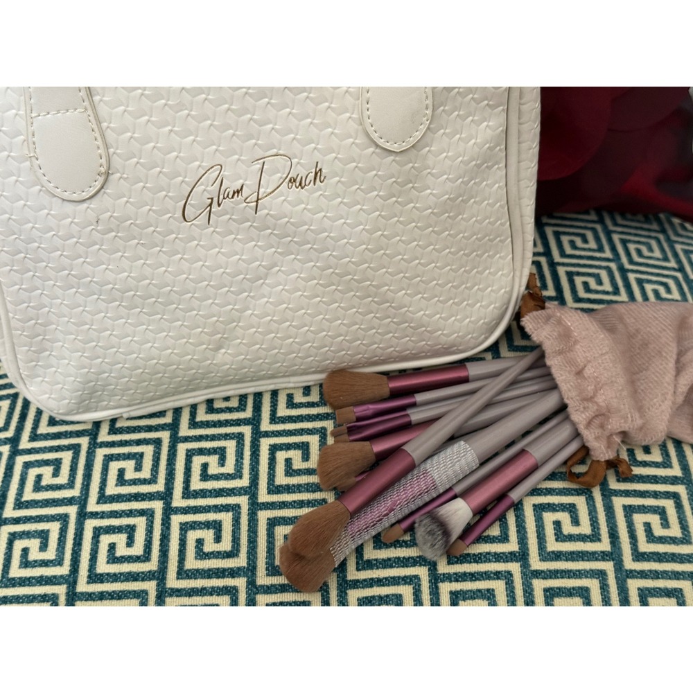 Glam Pouch Makeup Bag White Cosmetic Travel Organizer Brush Holder Case‎